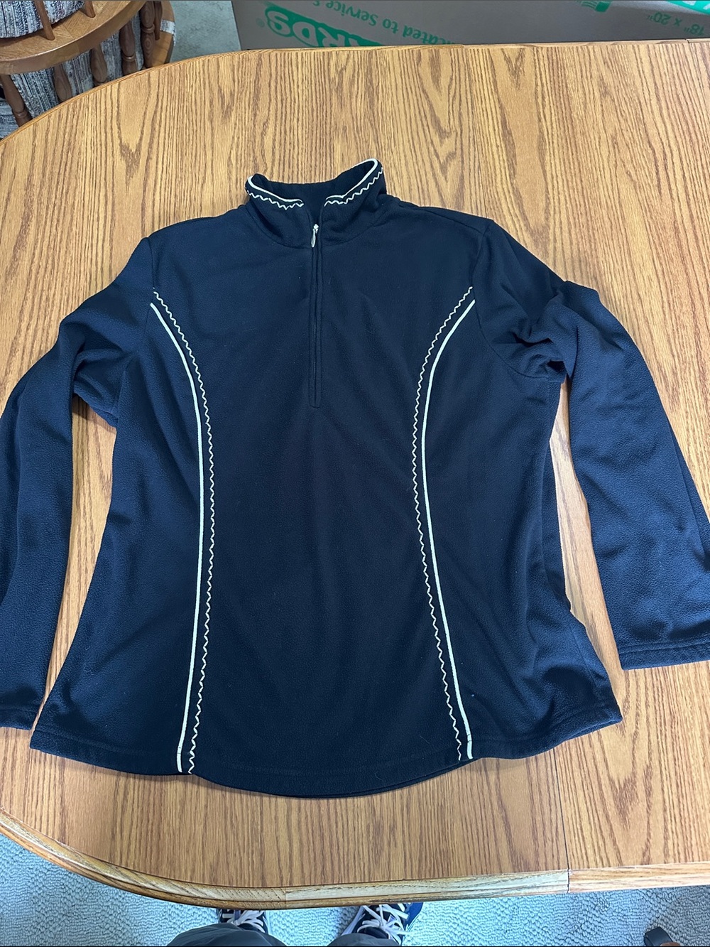 Coldwater Creek Black Quarter-Zip Top with Cream Piping